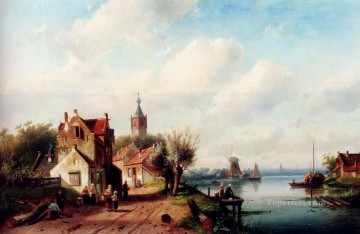 川沿いの村 遠くの町の風景 チャールズ・ライカート Oil Paintings